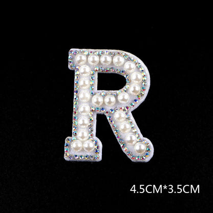 Pearl Rhinestone Cloth Sticker-Letter A-White-2 Pack