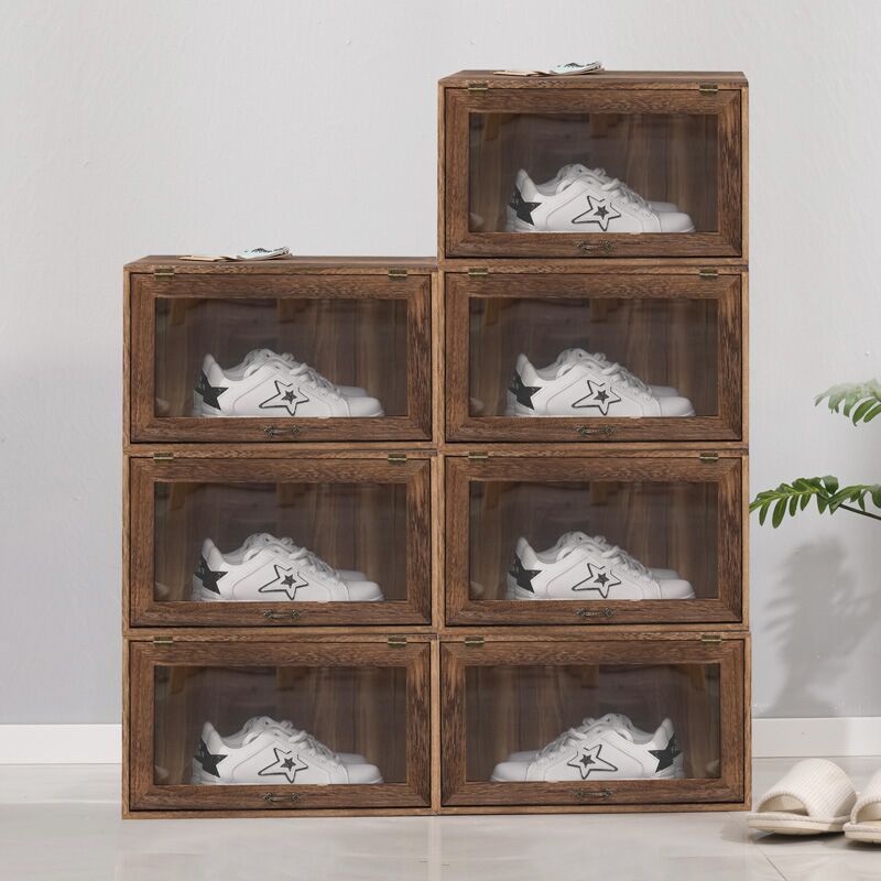 Caja de almacenamiento de zapatos de madera maciza, a prueba de polvo, con tapa transparente