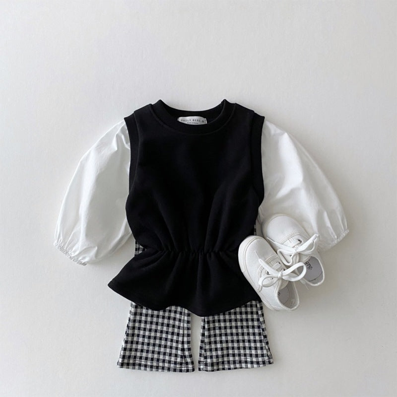 Loebear Crawler Primavera y Otoño Nueva Ropa de Niños Pantalones Acampanados a Cuadros para Niñas