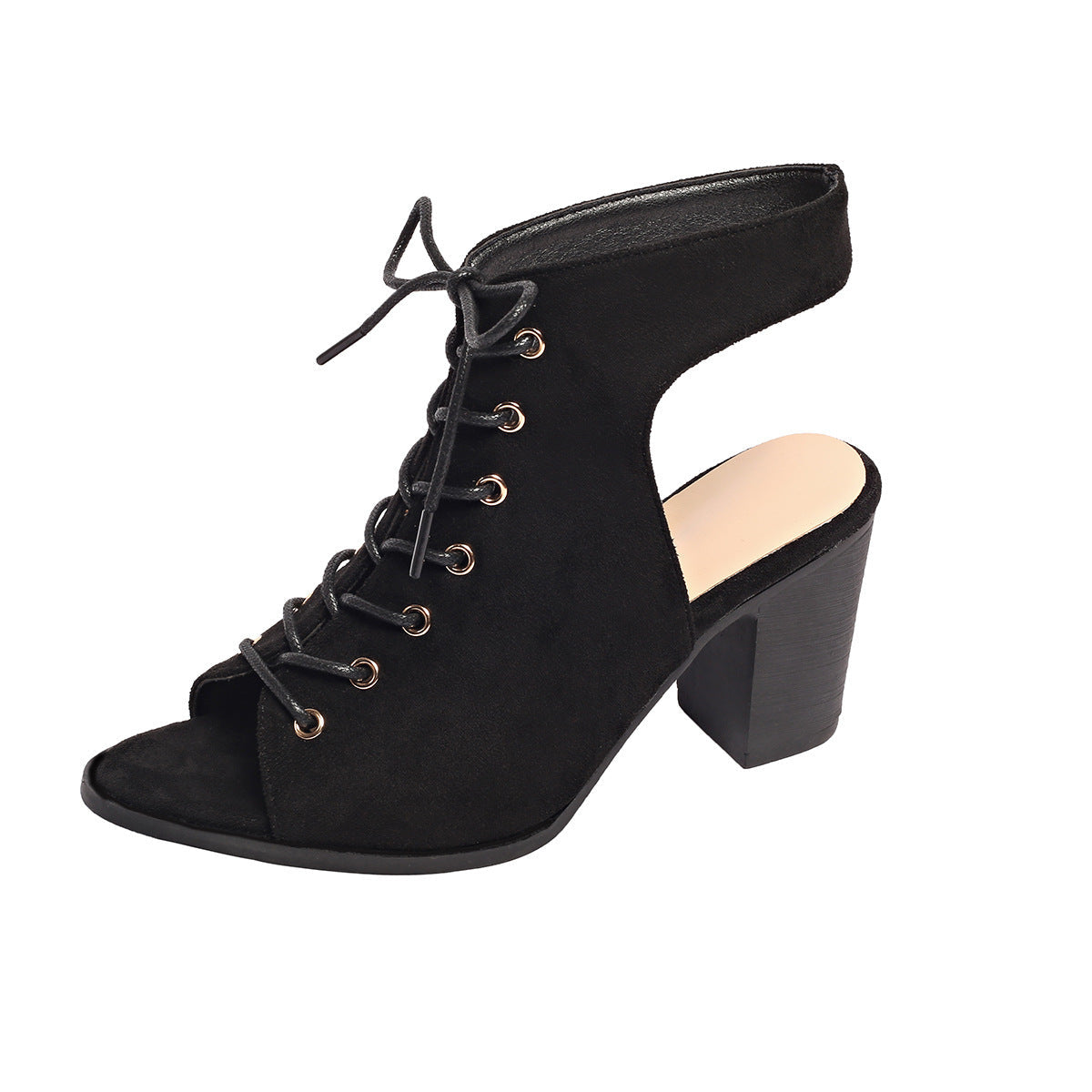 Sandales à talon épais avec lacets, style estival, bout ouvert pour femme