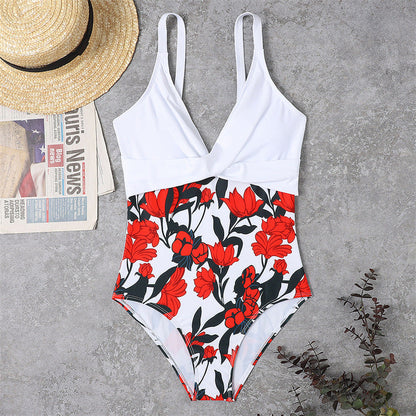 Fashionable Women's Slim Colorblock Swimsuit With Chest Pad