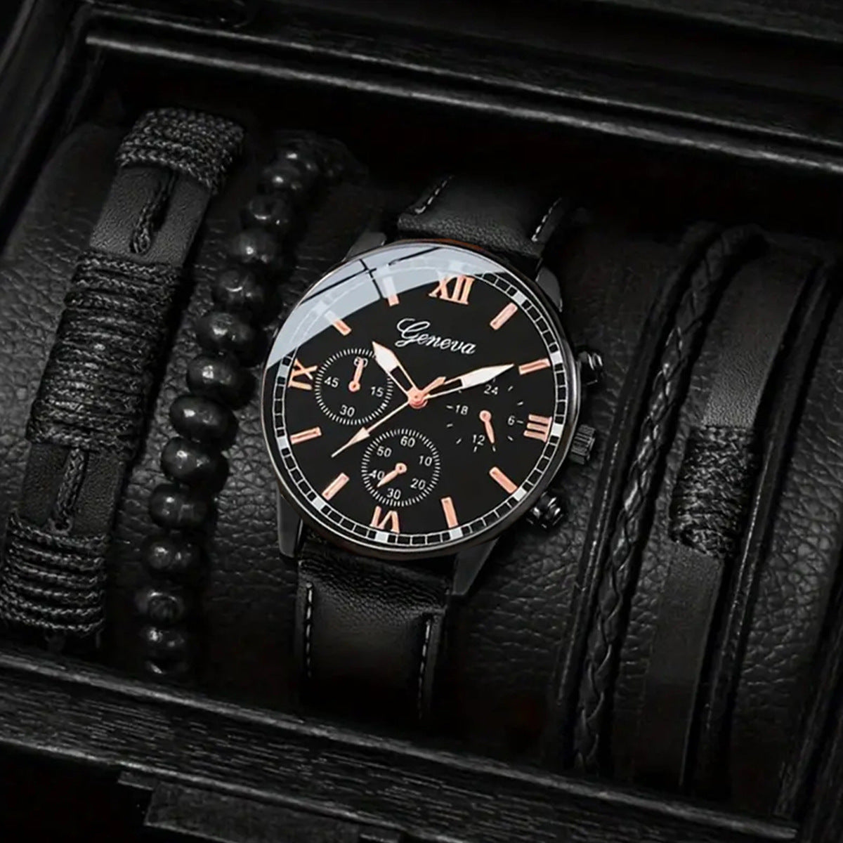 Belt Quartz Watch With Woven Bracelet