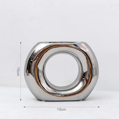 Modern Light Luxury Irregular Silver Plated Ceramic Vase