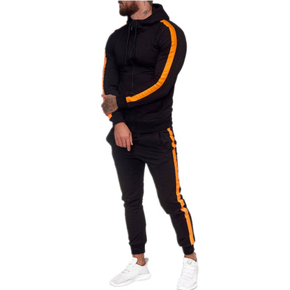 Men's Hooded Zip-Up Athletic Tracksuit Set – Slim Fit Muscle Workout Suit for Gym & Casual Wear