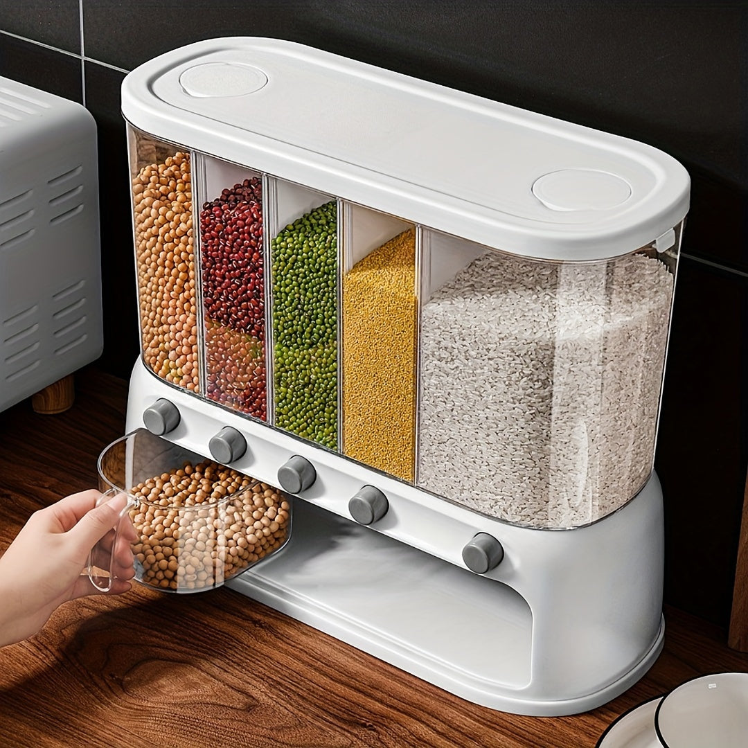 5 Compartment Grain Storage Container Airtight Rice Dispenser Bin