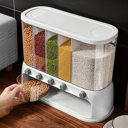 5 Compartment Grain Storage Container Airtight Rice Dispenser Bin