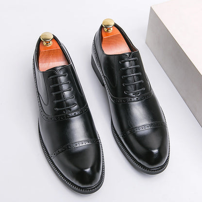 Retro Pointed Brushed Business Formal Wear Height Increasing Leather Shoes