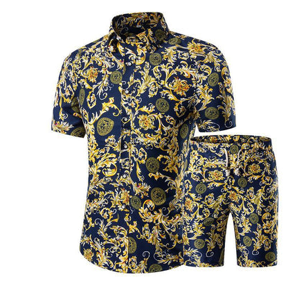 Nouvel ensemble d'été pour homme, chemise à manches courtes et short, imprimé floral