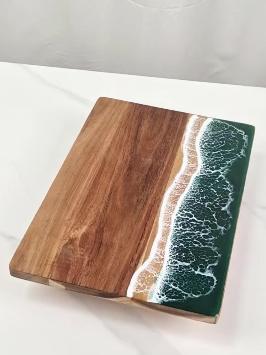 Acacia Wood Resin Wave Cutting Board Ocean River Serving Tray 46x23cm