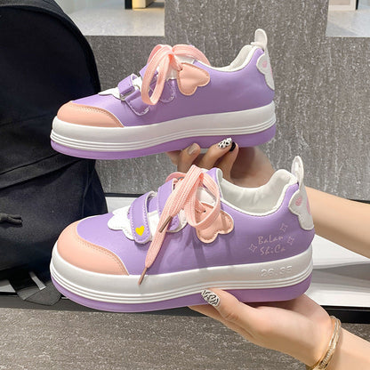 Zapatillas deportivas de estudiante, modelo femenino japonés, estilo versátil para chica, color morado y rosa