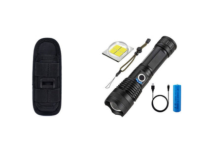 Lampe de poche puissante, rechargeable, zoom avec affichage de la puissance, ultra lumineuse et portable pour l'extérieur