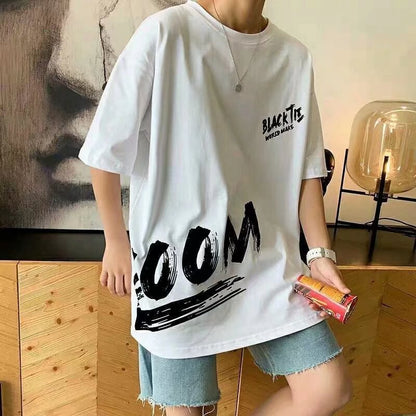 Men’s Letter Print Loose T-Shirt – Polyester | S–5XL