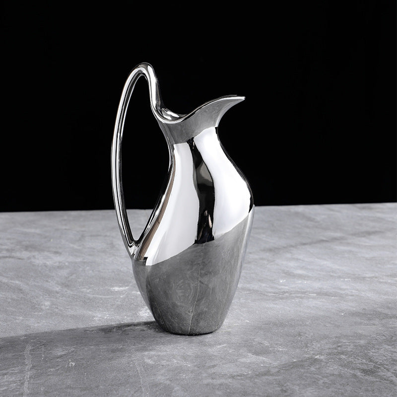 Vase en céramique argenté en forme de pot pour salon, modèle de fleur, décoration douce