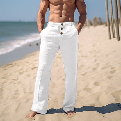 Pantalon en Lin Homme, Pantalon de Plage Fin Couleur Pure Confortable Respirant Décontracté