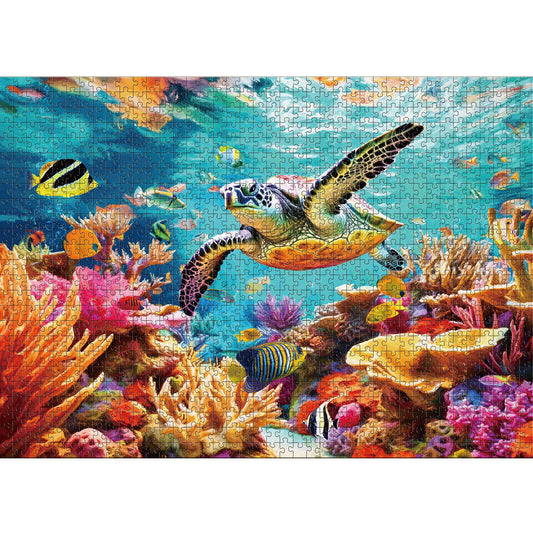 takfot Puzzles pour adultes 1000 pièces - Océan Plage Tortue de mer Corail - Puzzles 1000 pièces avec lettres au dos - Puzzles 1000 pièces pour des soirées de jeux amusantes - 70 cm L x 52 cm l Poster 1:1