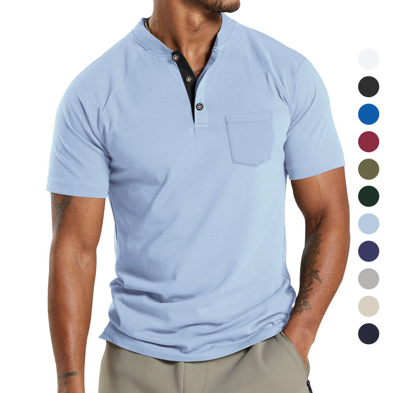 Plus Size Men's Short Sleeve Button Pocket T-shirt Polo
