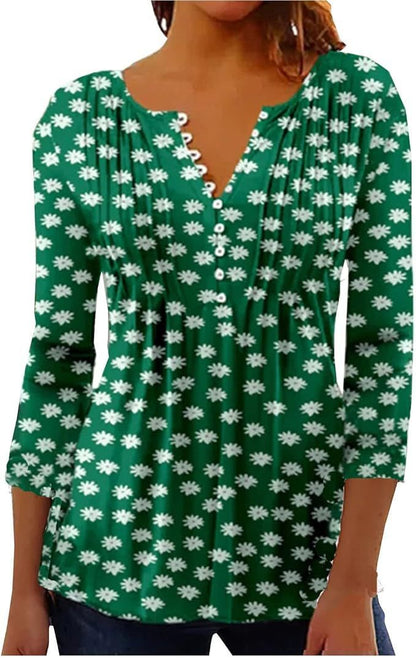 Women's Single-breasted Fashion V-neck Half-sleeve Top