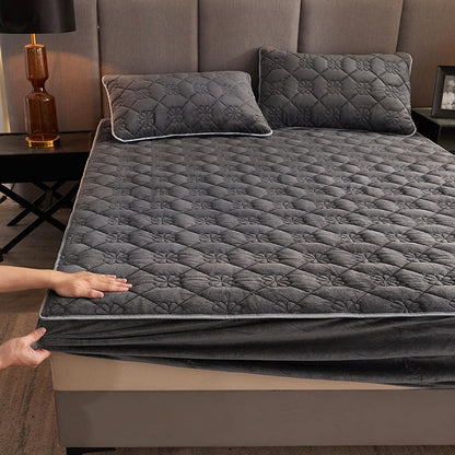 Thick Coral Fleece Quilted Fitted Sheet Single Piece