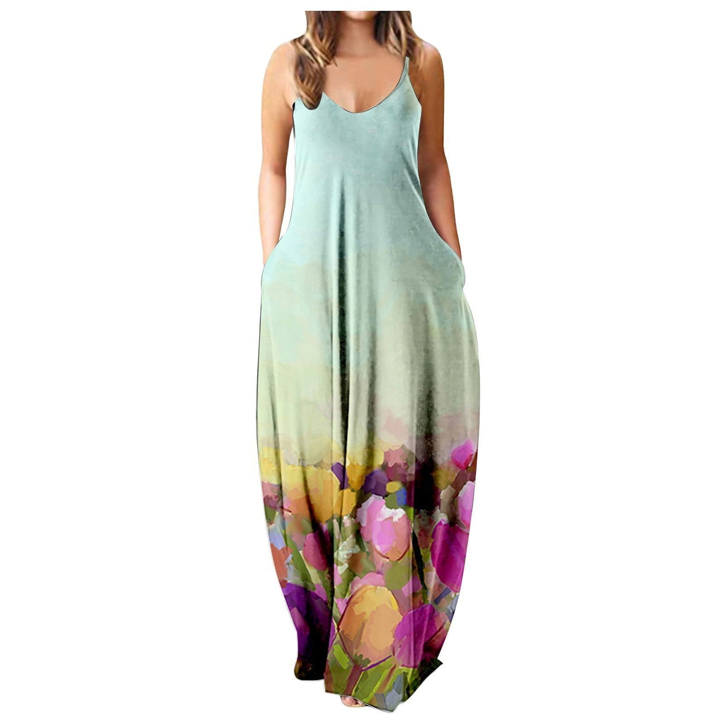 Vestido con tirantes frescos de verano, estampado digital estilo cara abstracta, elegante vestido de calle