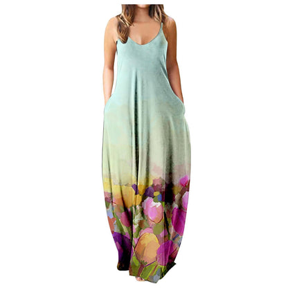 Vestido con tirantes frescos de verano, estampado digital estilo cara abstracta, elegante vestido de calle