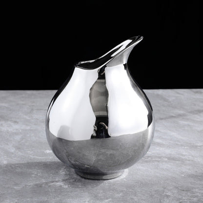 Vase en céramique argenté en forme de pot pour salon, modèle de fleur, décoration douce