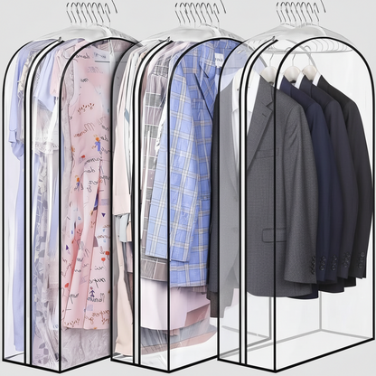 3 Pack Clear Garment Bags with Zipper Waterproof PEVA Suit Covers
