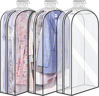 3 Pack Clear Garment Bags with Zipper Waterproof PEVA Suit Covers
