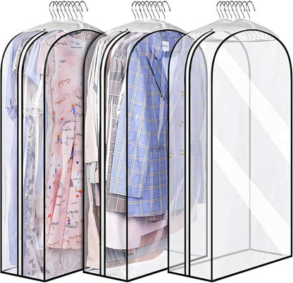 3 Pack Clear Garment Bags with Zipper Waterproof PEVA Suit Covers