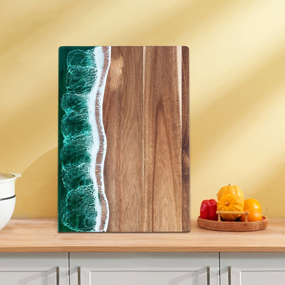 Acacia Wood Resin Wave Cutting Board Ocean River Serving Tray 46x23cm