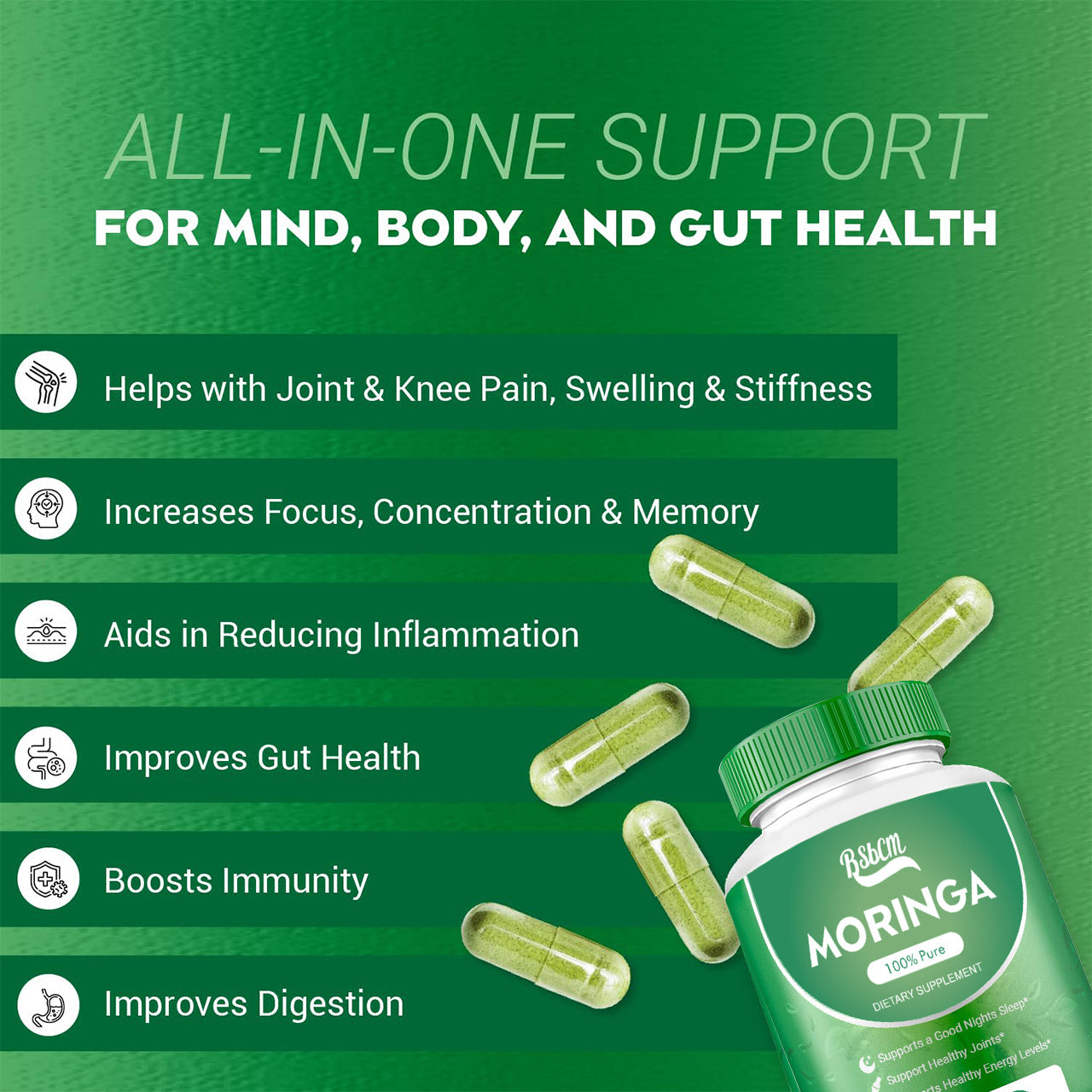 Pure Moringa Powder Capsules