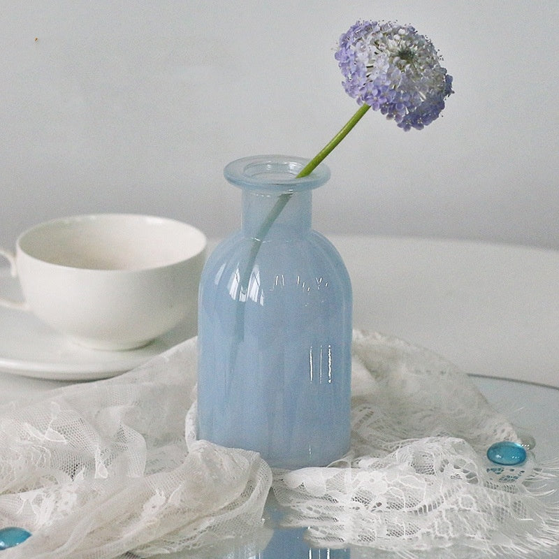 Morandi Glass Vase – White & Blue Decorative Flower Vase for Living Room, Dining & Home Decor