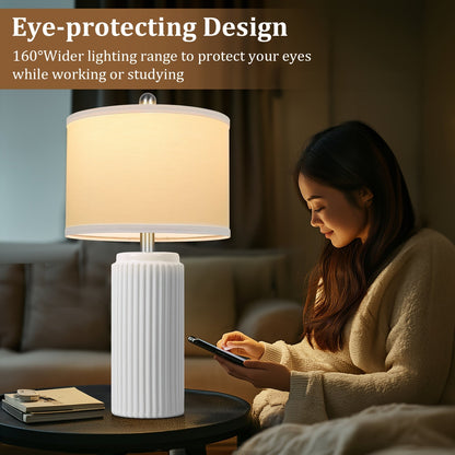 Farmhouse Table Lamps Set of 2 – Ceramic Base Bedside Lamps for Bedroom & Living