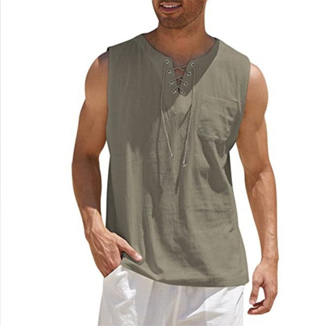 Men’s Summer Tank Vest – Shirt Collar Tie Short Sleeve T-Shirt | Multiple Colors