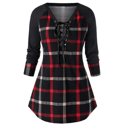 Nouvelle Robe Longue à Carreaux Imprimée Manches Longues Grande Taille Rouge Vin Mignonne Printemps et Automne pour Jeune Adulte