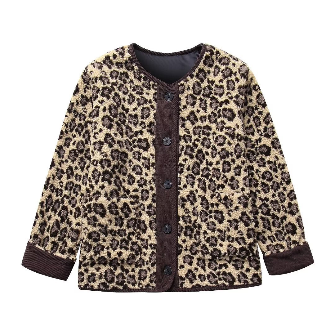 Chaqueta informal suelta con estampado de leopardo para mujer de invierno