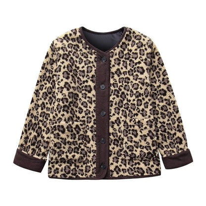 Chaqueta informal suelta con estampado de leopardo para mujer de invierno