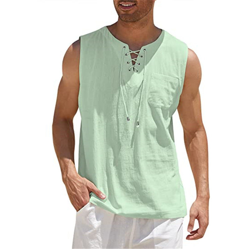 Men’s Summer Tank Vest – Shirt Collar Tie Short Sleeve T-Shirt | Multiple Colors