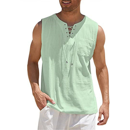 Men’s Summer Tank Vest – Shirt Collar Tie Short Sleeve T-Shirt | Multiple Colors