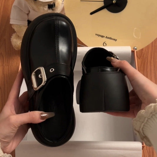 Pantuflas de media punta gruesa oculta con plataforma negra para mujer, para verano