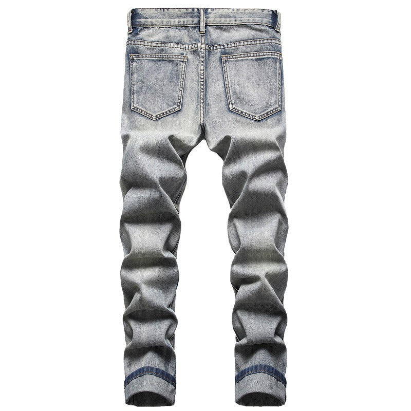 Jeans Homme Brodés Spéciaux Délavés Style Rétro Européen et Américain