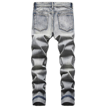 Jeans Homme Brodés Spéciaux Délavés Style Rétro Européen et Américain