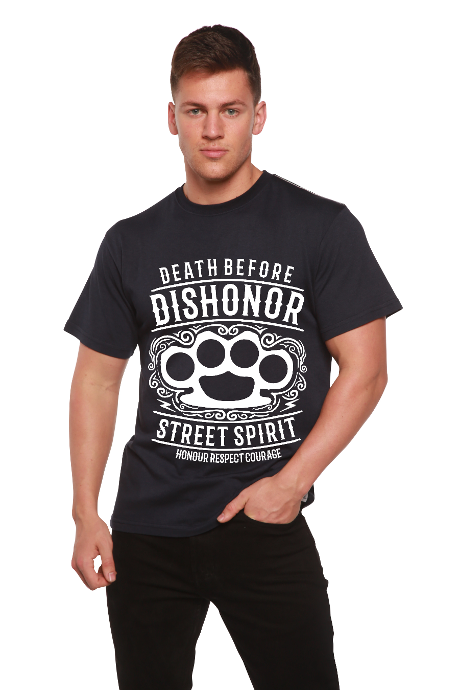 T-shirt graphique à manches courtes en viscose de bambou/coton biologique Death Before Men