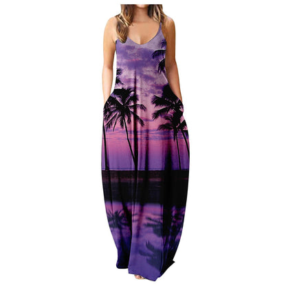 Vestido con tirantes frescos de verano, estampado digital estilo cara abstracta, elegante vestido de calle