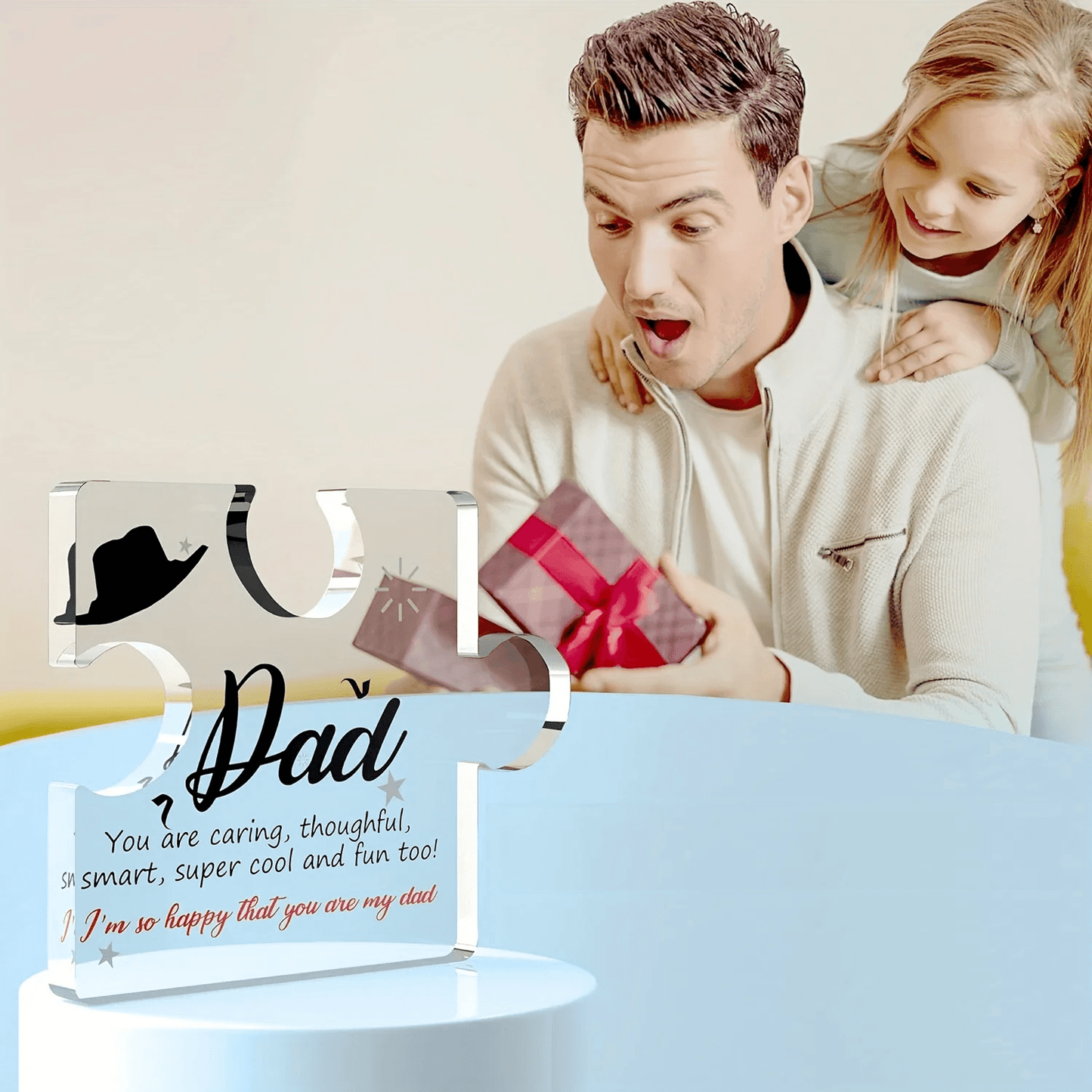 Cadeau pour Papa en Pièce de Puzzle Acrylique Souvenir Gravé de la part de Ton Fils et Ta Fille Je t'aime Papa