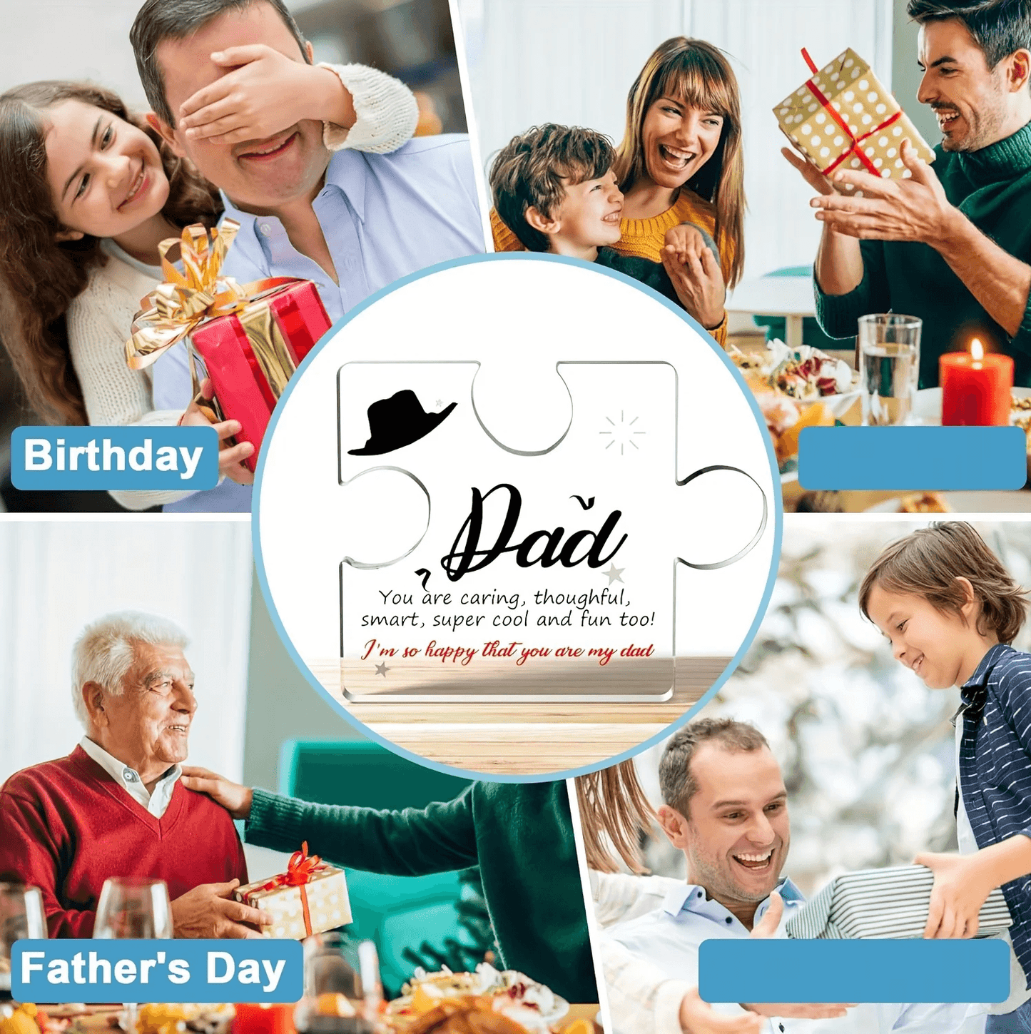 Cadeau pour Papa en Pièce de Puzzle Acrylique Souvenir Gravé de la part de Ton Fils et Ta Fille Je t'aime Papa