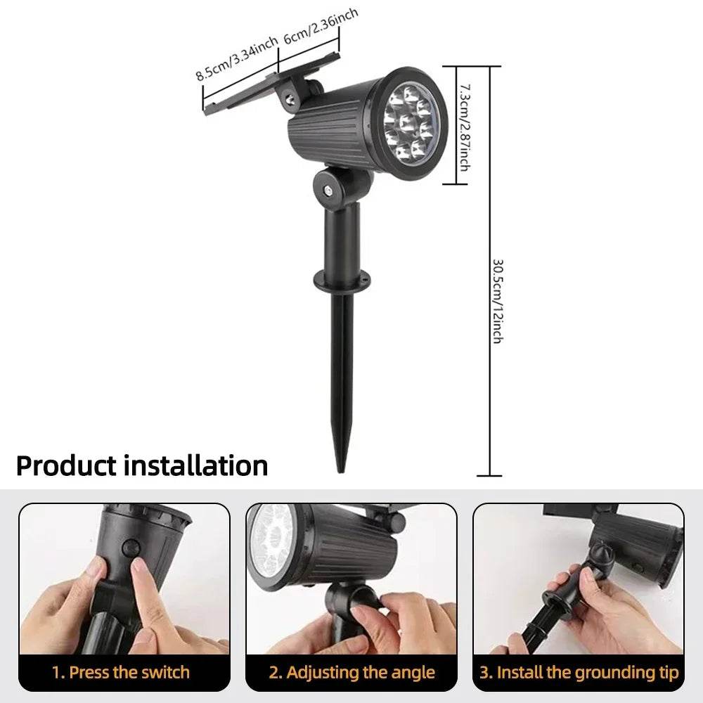 9 LED Solar Spotlights | Waterproof Outdoor Garden & Patio Lights