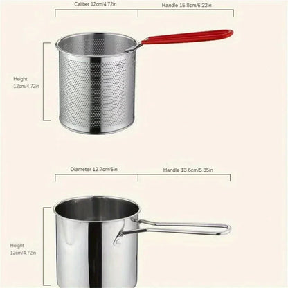Mini Deep Fryer Stainless Steel Frying Pot with Basket for Gas Induction Stove