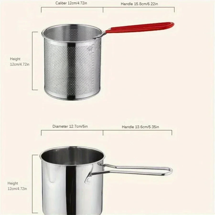Mini Deep Fryer Stainless Steel Frying Pot with Basket for Gas Induction Stove