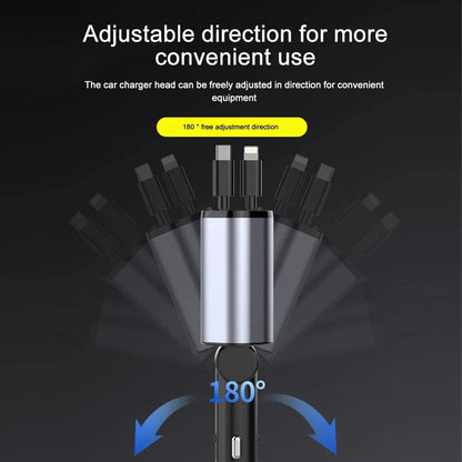 120W Car Charger Retractable Cable USB & USB-C Fast Charging Car Adapter