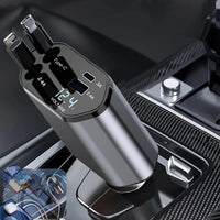 120W Car Charger Retractable Cable USB & USB-C Fast Charging Car Adapter